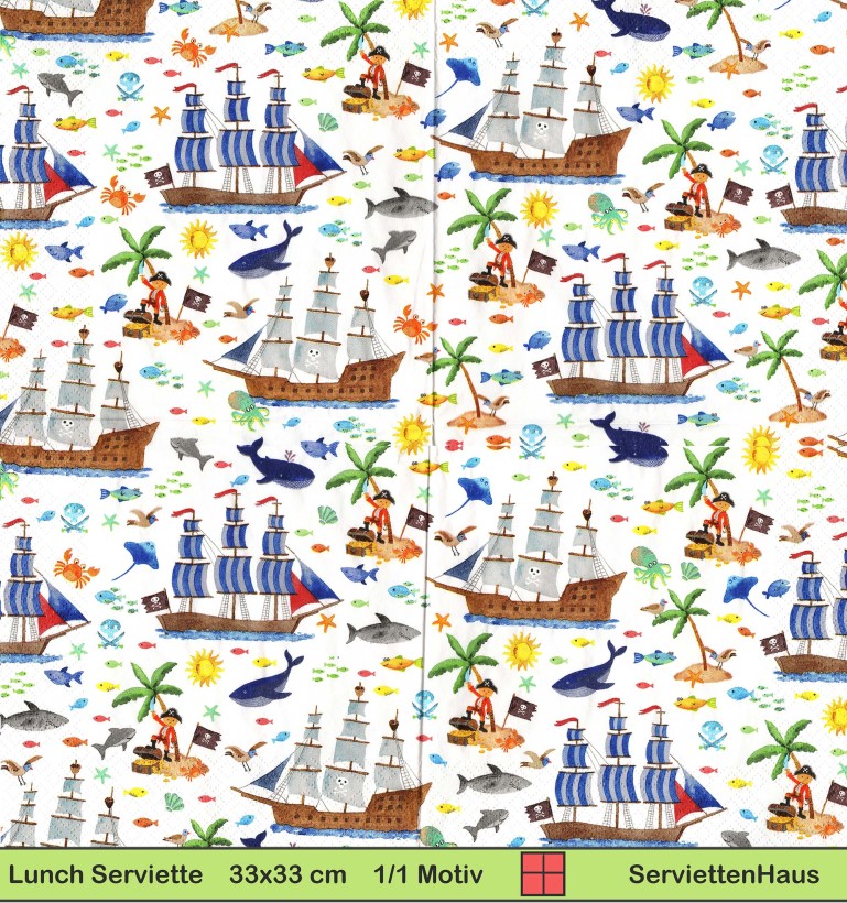 Piraten mit Segelschiff an der Insel - 1 Lunch Serviette