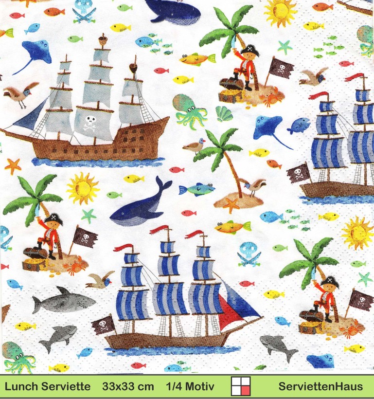 Piraten mit Segelschiff an der Insel - 1 Lunch Serviette