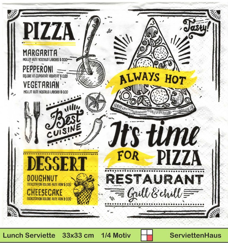 Burger Pizza Pizzaschneider Pilze und vieles mehr - 1 Lunch Serviette
