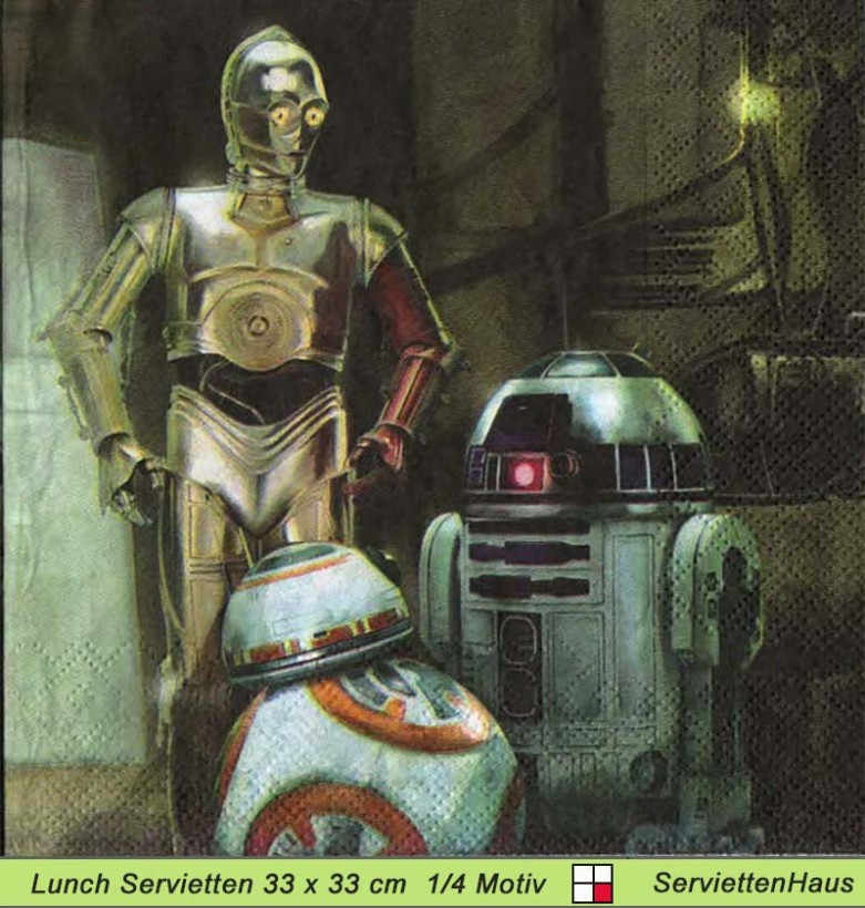 Star Wars R2D2 und C3PO - 1 Lunch Serviette - Zwei verschiedene 1/4 Motive