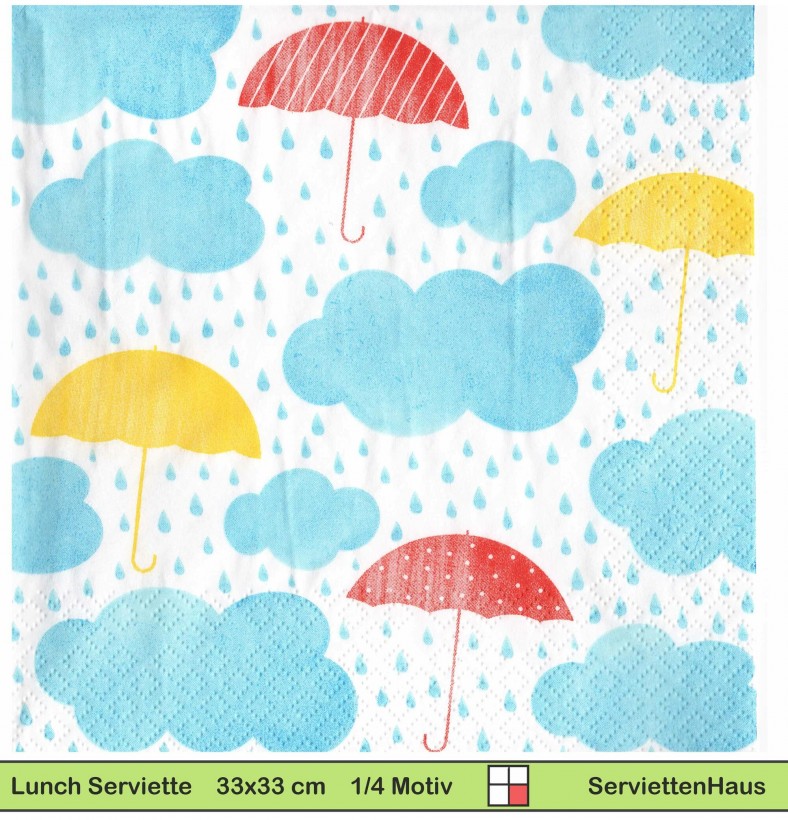 Regenschirme und Regenwolken - 1 Lunch Serviette - ganzes Motiv