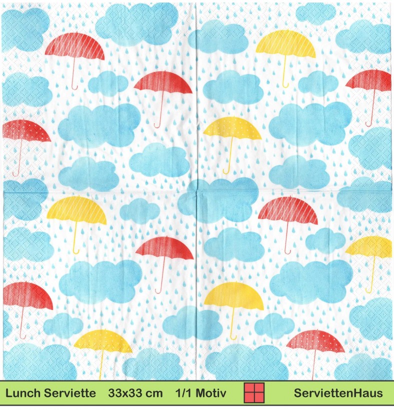 Regenschirme und Regenwolken - 1 Lunch Serviette - ganzes Motiv
