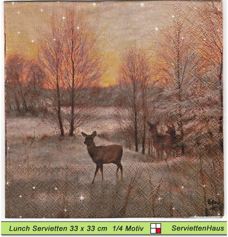 Rehe im Sonnenuntergang - 1 Lunch Serviette