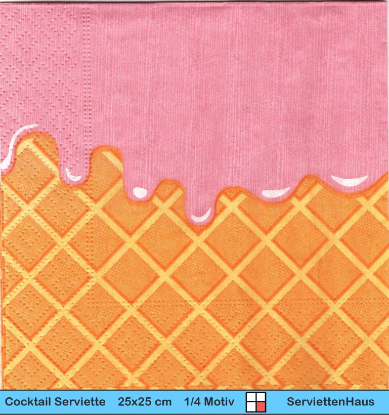 Eiswaffel mit Erdbeereis - 1 Cocktail Serviette