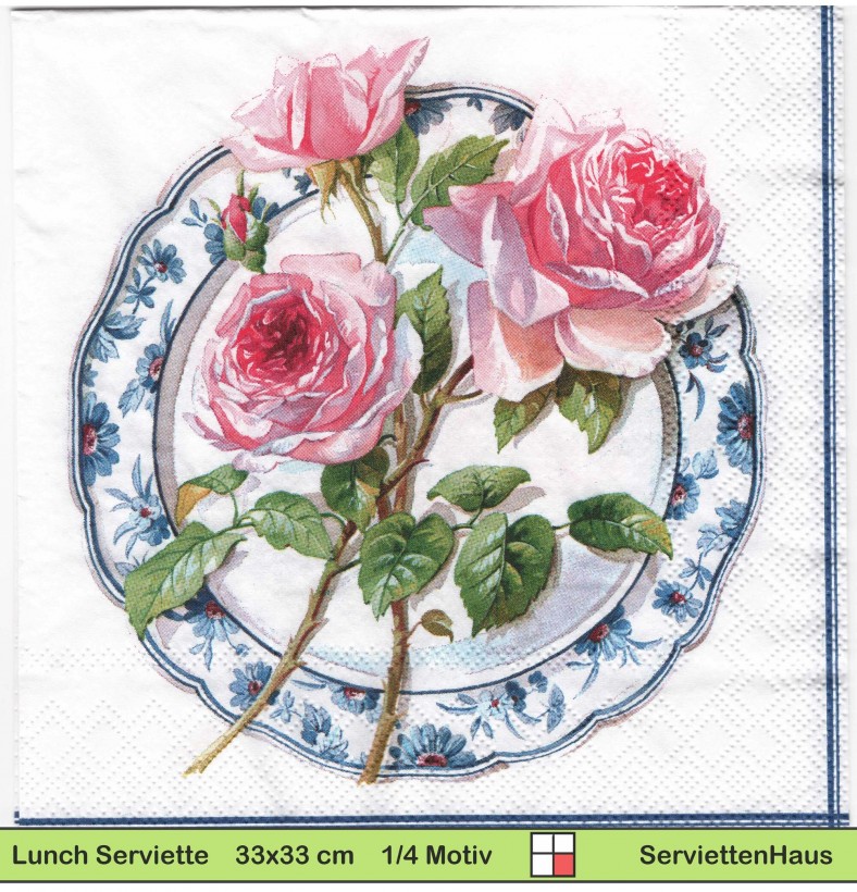 Rose auf Teller liegend - 1 Lunch Serviette