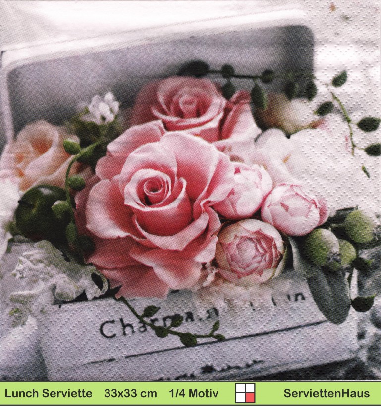 Carpe Diem Rosen in einer Holzkiste - 1 Lunch Serviette