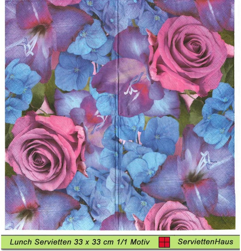 Rose mit Hortensien - 1 Lunch Serviette halbes Motiv
