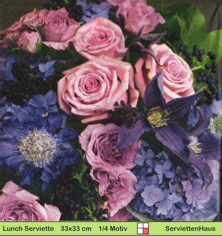 Rosa Rosen Hortensien und Astern - 1 Lunch Serviette