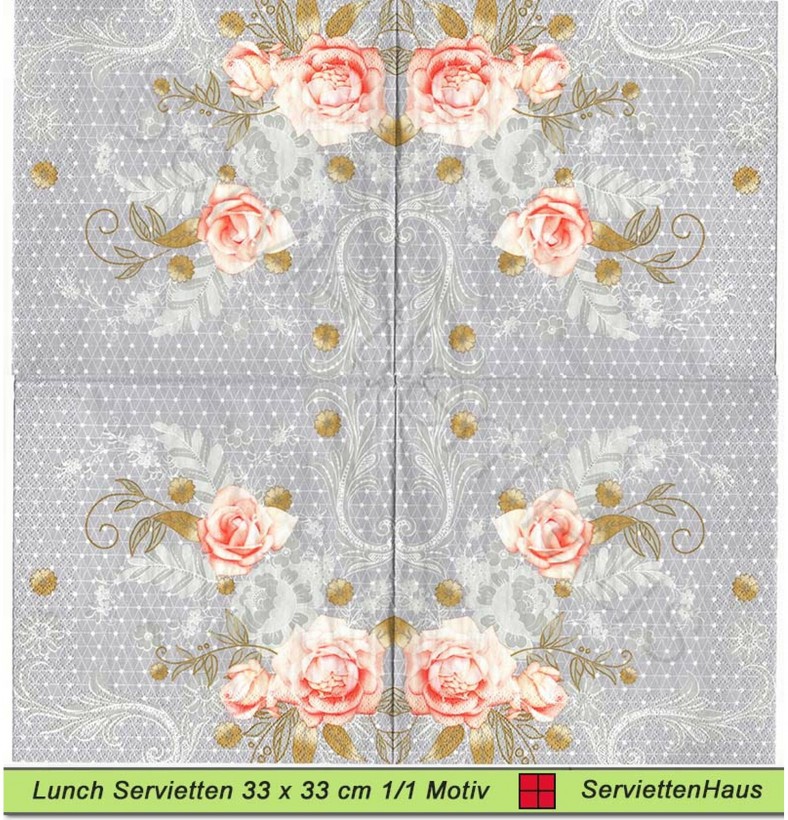 Rosen auf grau - 1 Lunch Serviette