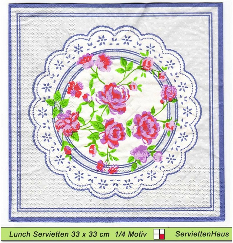 Rosen auf Spitze - 1 Lunch Serviette