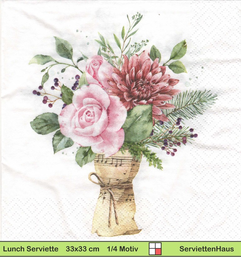 Blumen in Notenpapier als musikalisches Bukett - 1 Lunch Serviette