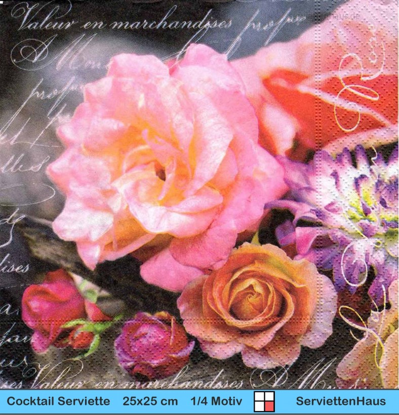 Rosen in lachs und rosa - 1 Cocktail Serviette