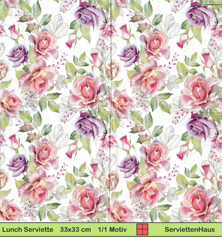 Rosen in rosa und lila - 1 Lunch Serviette
