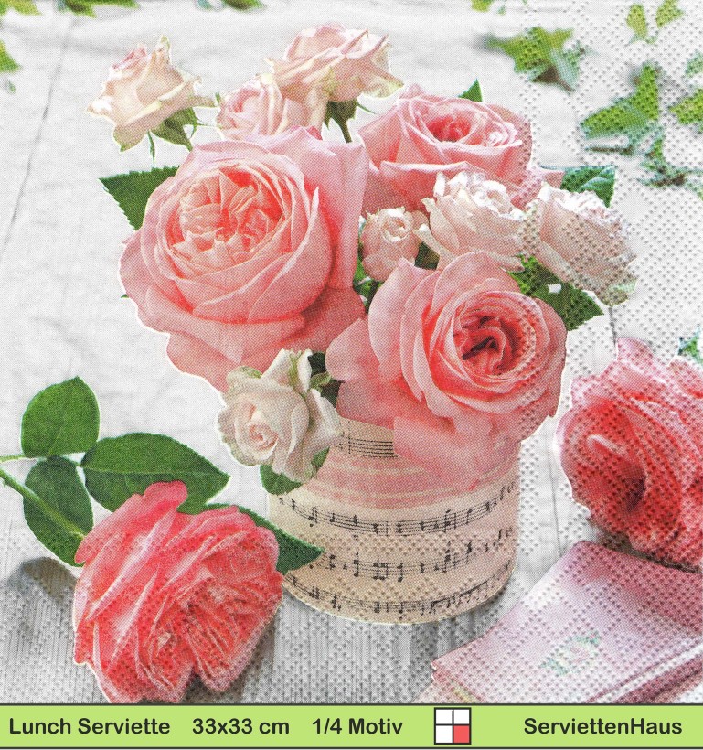 Rosen in lachsfarben mit Noten - 1 Lunch Serviette