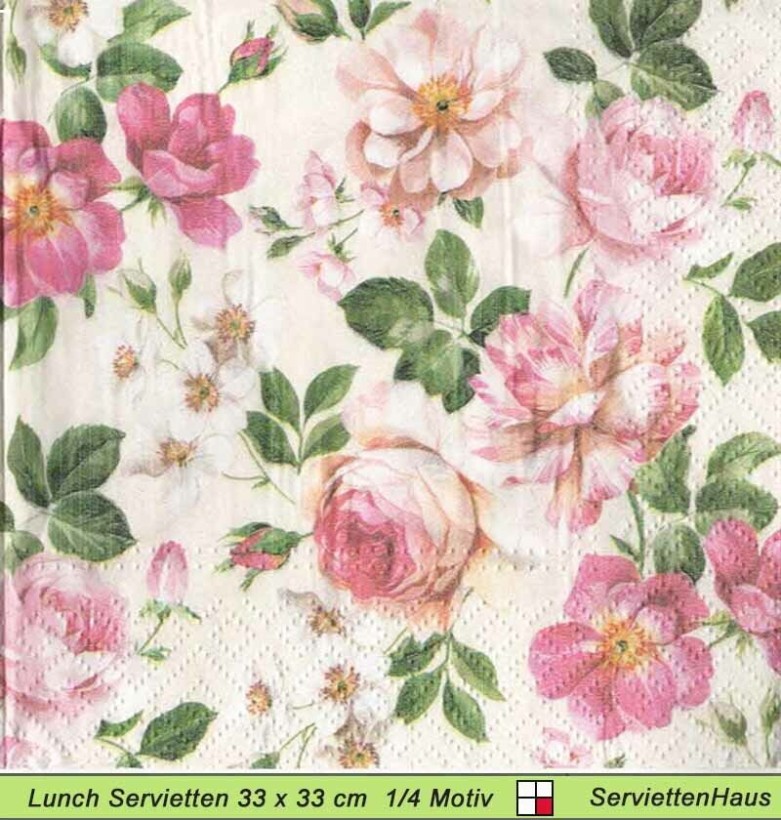 Rosen auf zartem rosa - 1 Lunch Serviette - ganzes Motiv