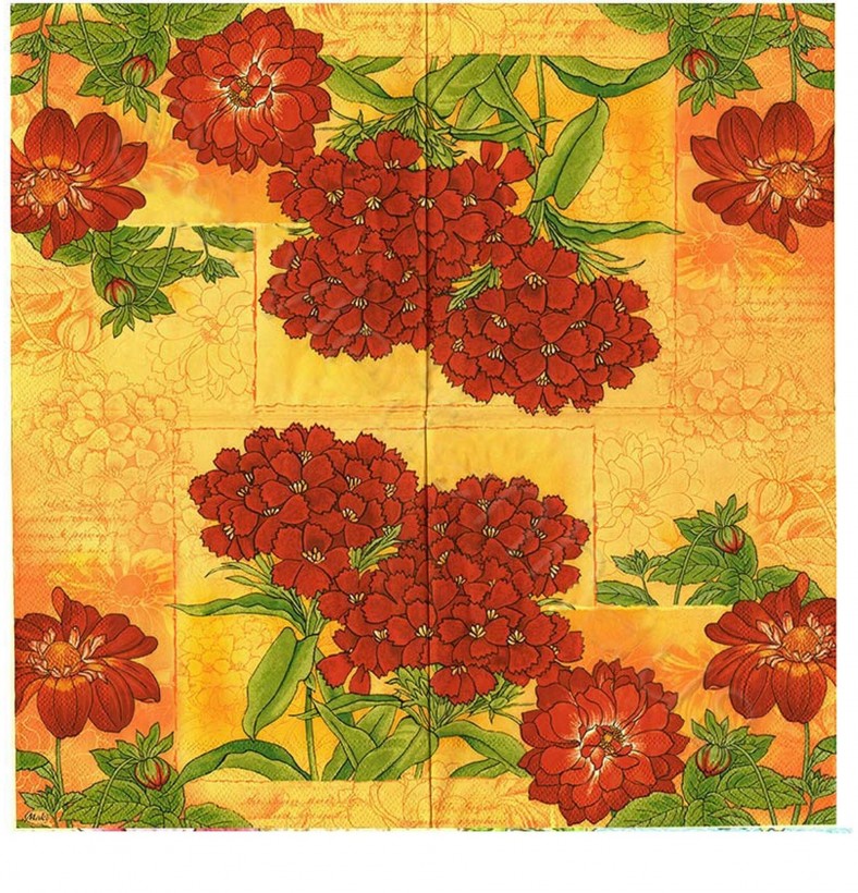 Rote Blumen auf gelb - 1 Lunch Serviette