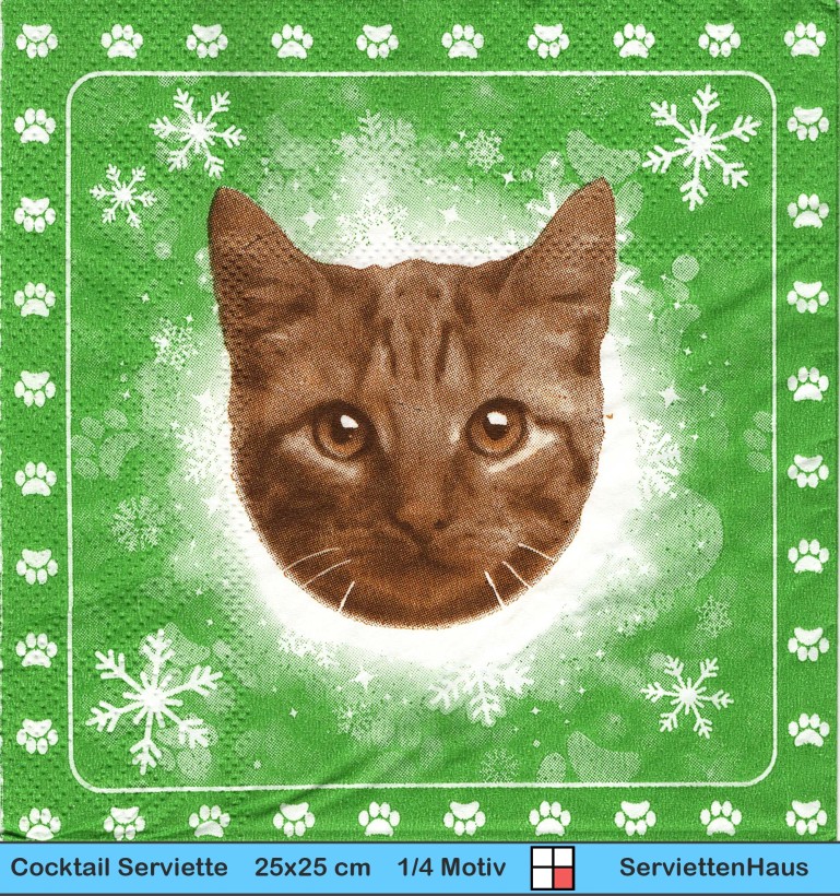Rote Katze auf grün - 1 Cocktail Serviette