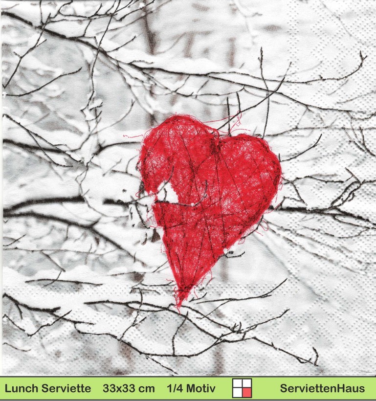 Rotes Herz im schneebedeckten Baum - 1 Lunch Serviette