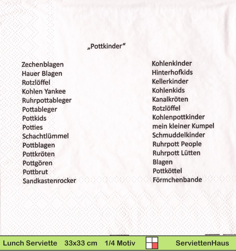 Deutschland - Ruhrpott Pottkinder - 1 Lunch Serviette