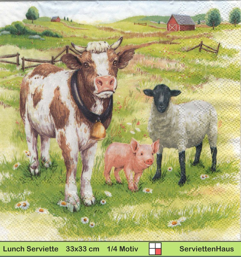 Kuh Schaf und Schwein auf der Weide - 1 Lunch Serviette
