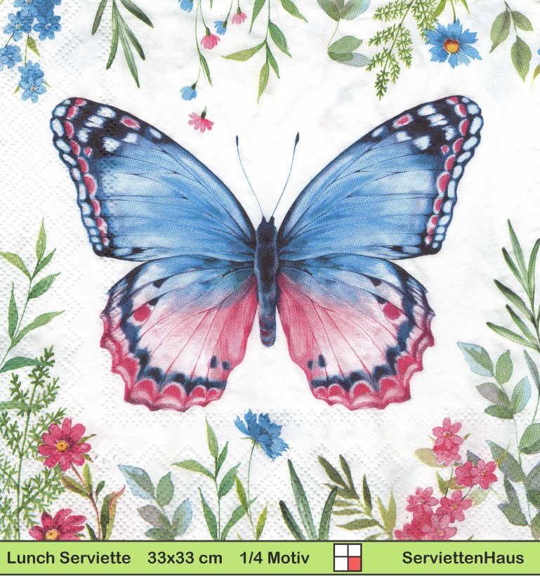 Schmetterling in blau und rosa - 1 Lunch Serviette