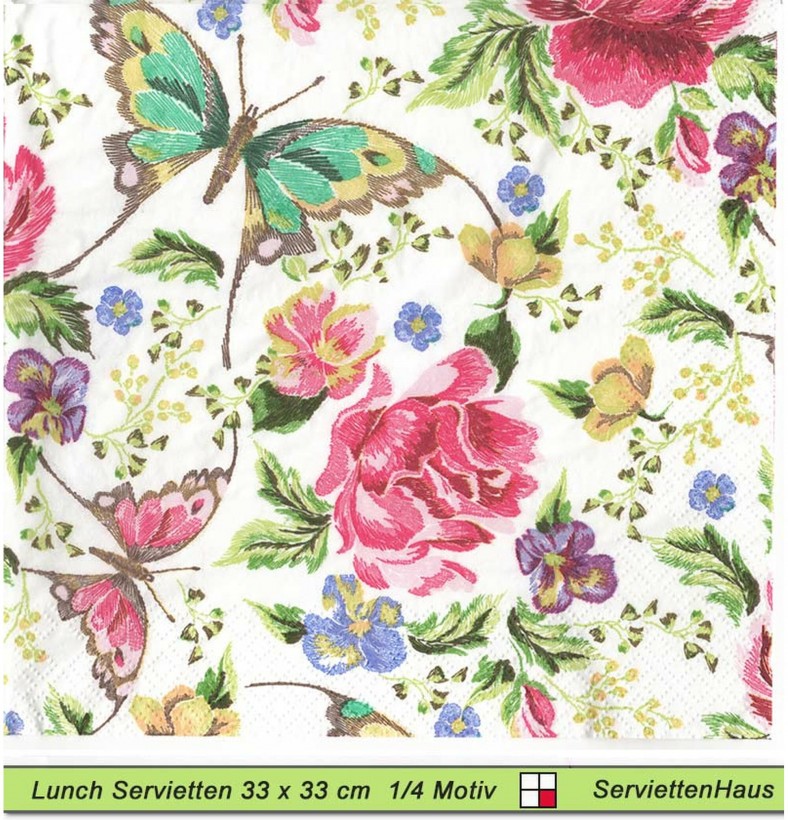 Schmetterling zwischen Blumen - 1 Lunch Serviette - ganzes Motiv