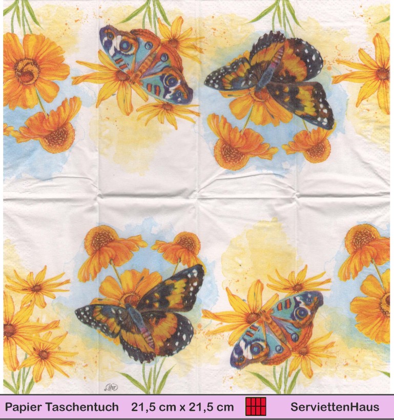 Schmetterlinge an gelben Blumen - 1 Taschentuch