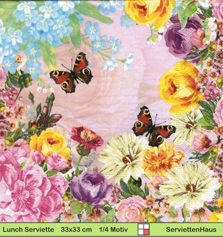 Schmetterling Pfauenauge an Sommerblumen - 1 Lunch Serviette