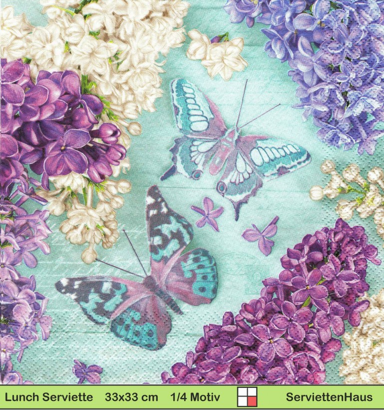 Blaue Schmetterlinge und Flieder auf blau - 1 Lunch Serviette