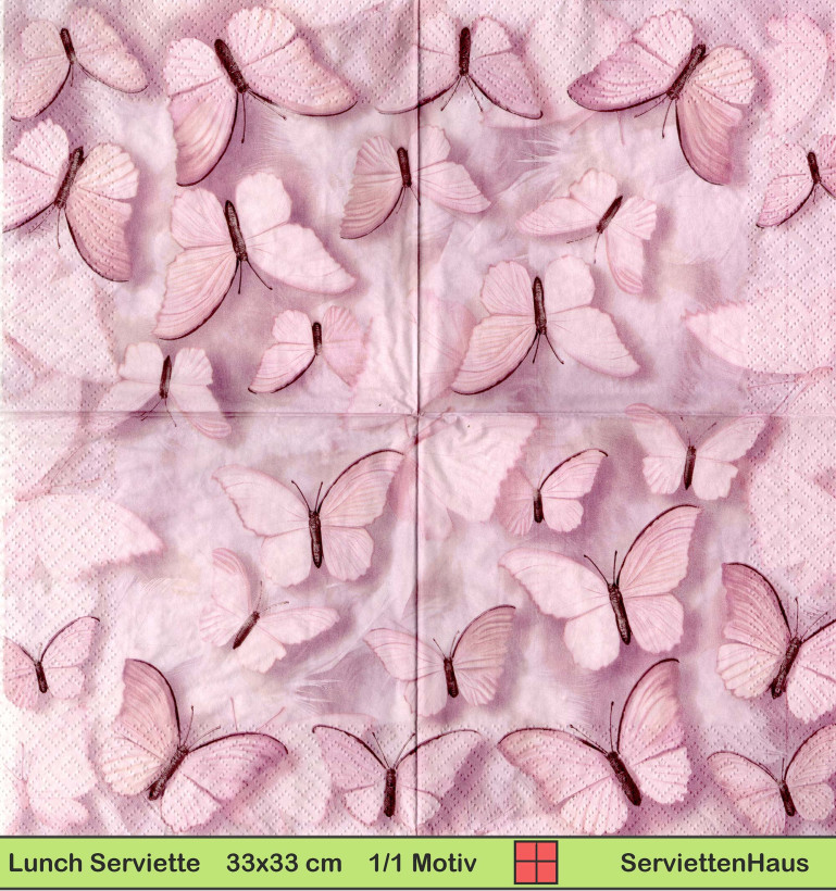 Rosa Schmetterlinge auf rosa - 1 Lunch Serviette