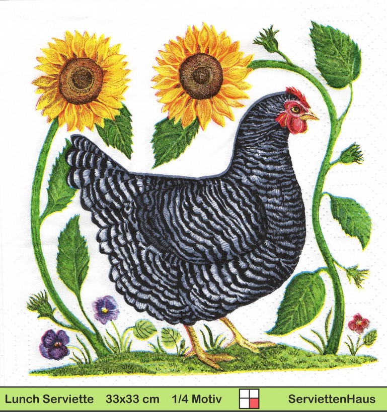 Schwarzes Huhn unter Sonnenblumen - 1 Lunch Serviette