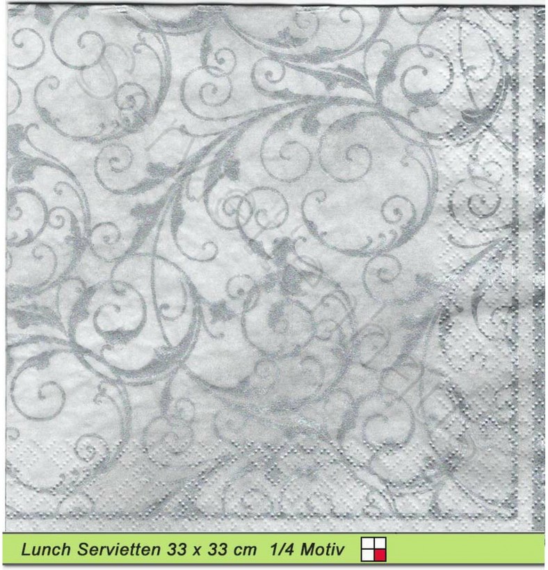 Silberne Ornamente auf grau - 1 Lunch Serviette