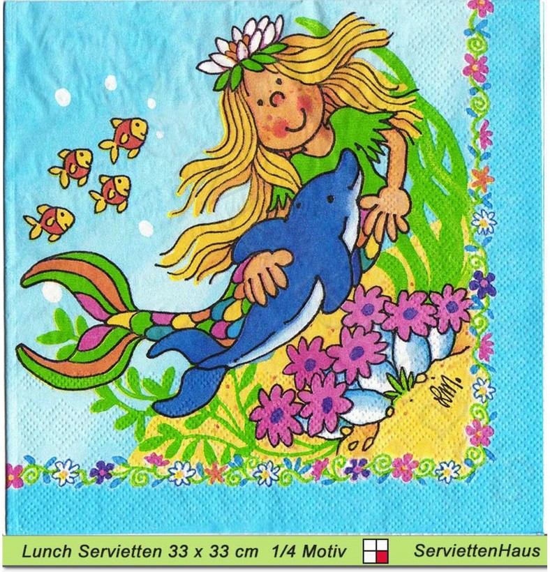Lutz Mauder - Meerjungfrau Sina Seestern mit Delphin - 1 Lunch Serviette