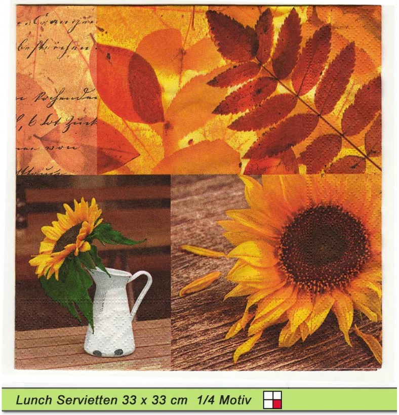 Sonnenblume in Emaillevase und Zweige - 1 Lunch Serviette