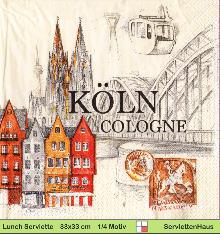 Deutschland -Köln - Cologne - 1 Lunch Serviette - halbes Motiv