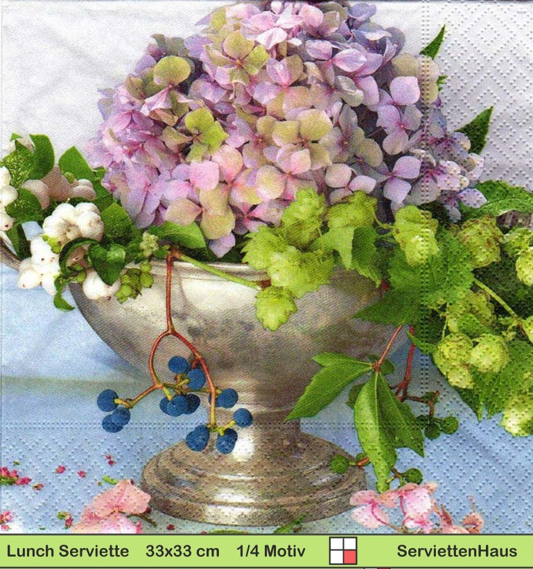 Hortensie mit Zinnvase - 1 Lunch Serviette