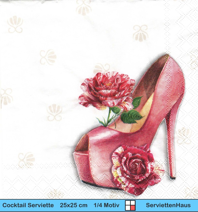 Schuhe High Heels mit Rosen - 1 Cocktail Serviette
