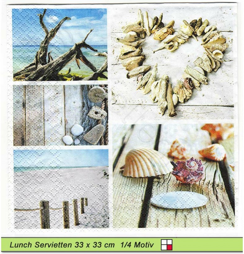 Strandgut Muscheln Sand und Holz - 1 Lunch Serviette
