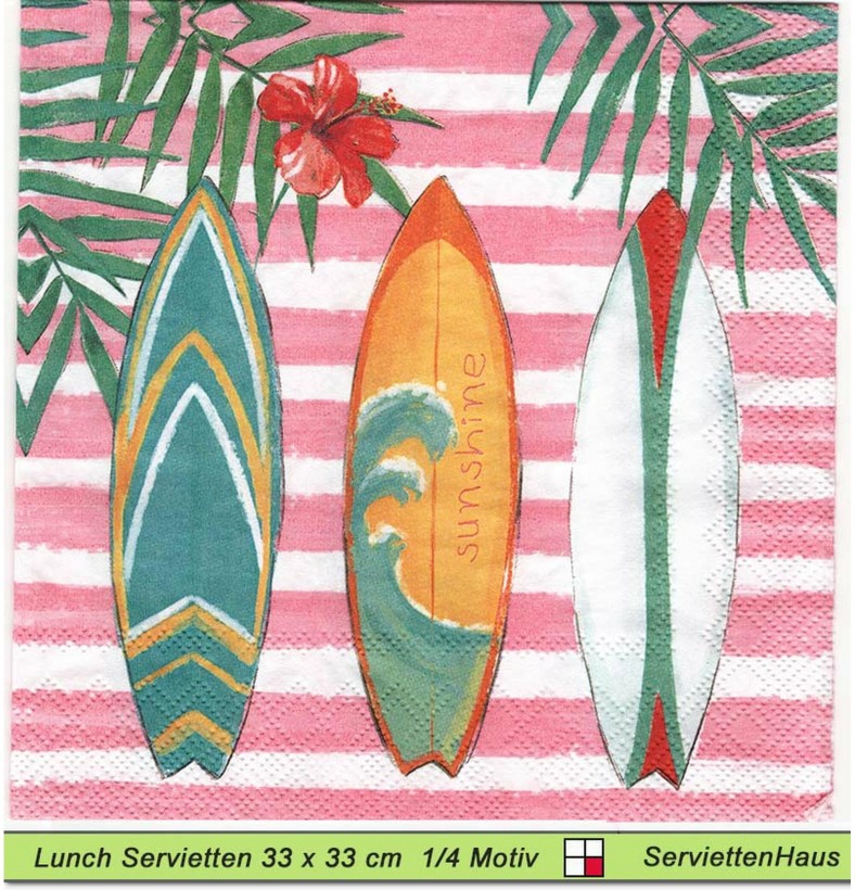 Holmblad - Surfbretter auf rosa Streifen - 1 Lunch Serviette