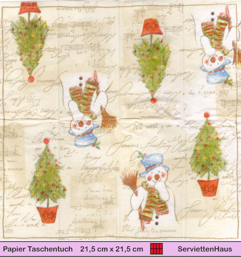 Schneemann und Tannenbaum  - 1 Taschentuch