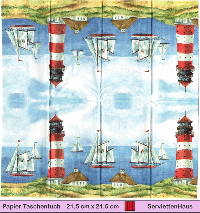 Leuchtturm mit Haus und Blick auf Segelboote - 1 Taschentuch