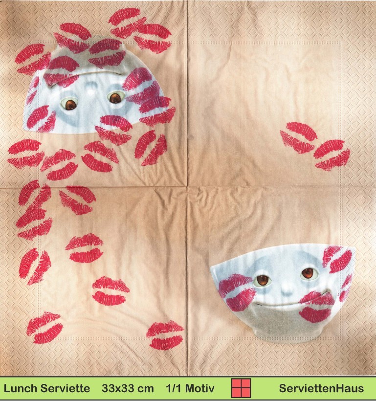 Geküsst Tasse mit Lippenstift - 1 Lunch Serviette - Halbes Motiv