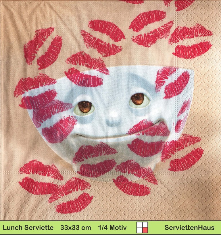 Geküsst Tasse mit Lippenstift - 1 Lunch Serviette - Halbes Motiv