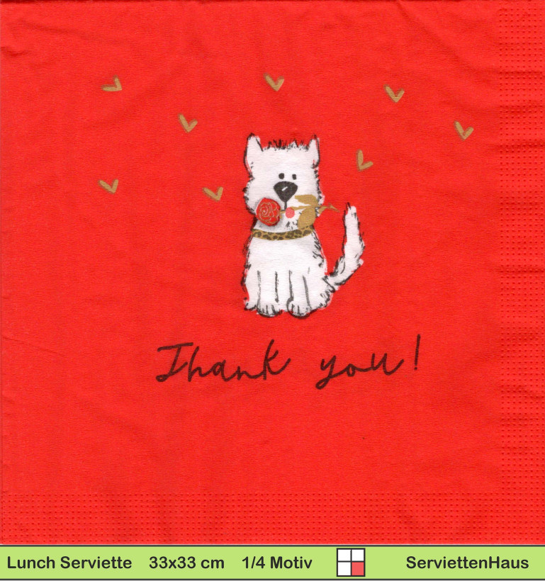 Thank you! mit kleinem Hund und Rose - 1 Lunch Serviette