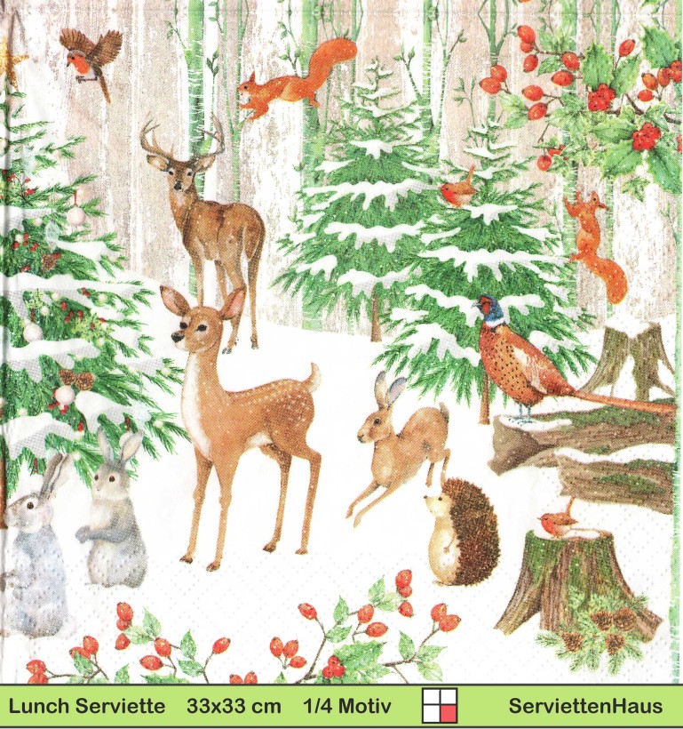 Waldtiere im Schnee als halbes Motiv - 1 Lunch Serviette