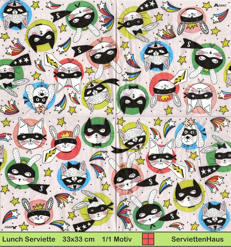 Katzen mit Masken als Batman - 1 Lunch Serviette