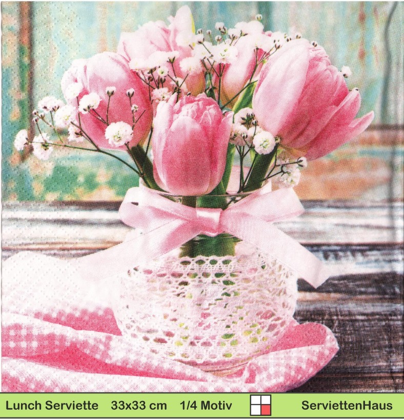 Tulpen in Glasvase auf dem Tisch - 1 Lunch Serviette