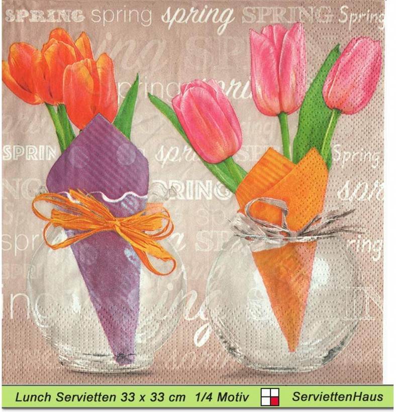 Tulpen in Glasvasen auf beige - 1 Lunch Serviette