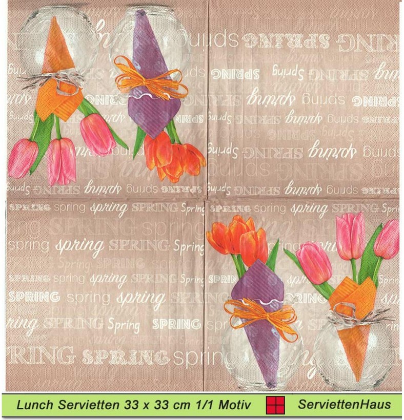 Tulpen in Glasvasen auf beige - 1 Lunch Serviette