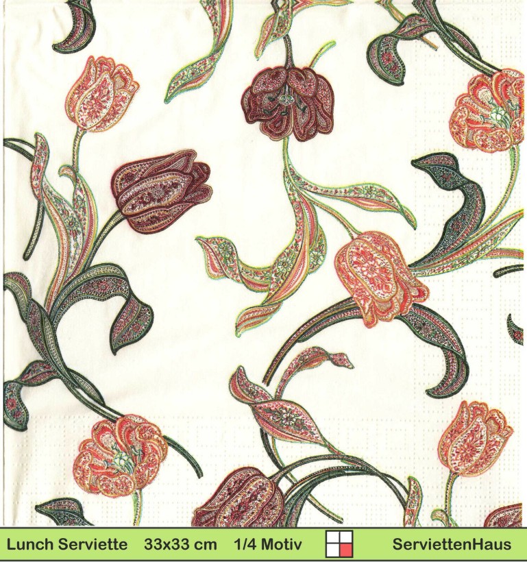 Tulpen aus feinen Ornamenten - 1 Lunch Serviette